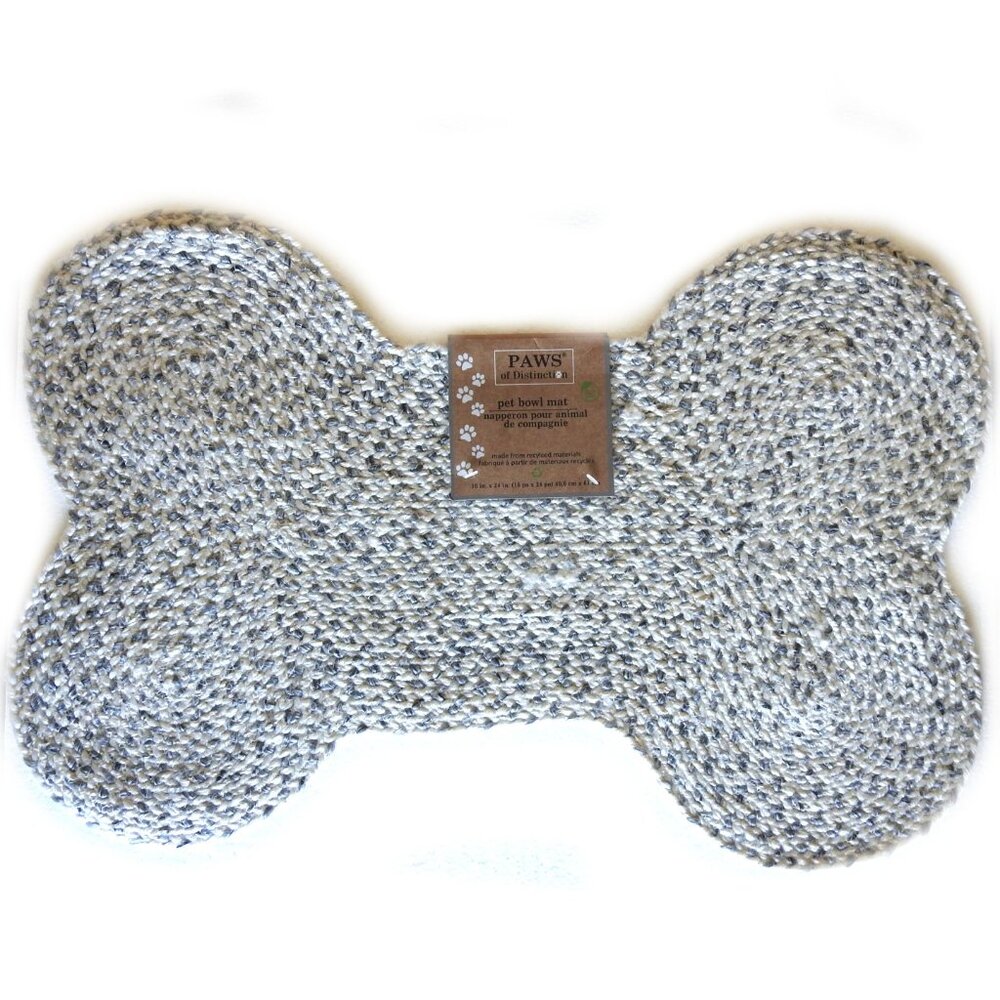 NWT Dog Pet Bowl Mat by Paws of Distinction Gray White Recucled Fibers